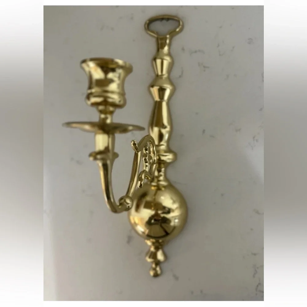 Vintage Solid Brass Candlestick Wall Mount Sconce Candle Holder Single